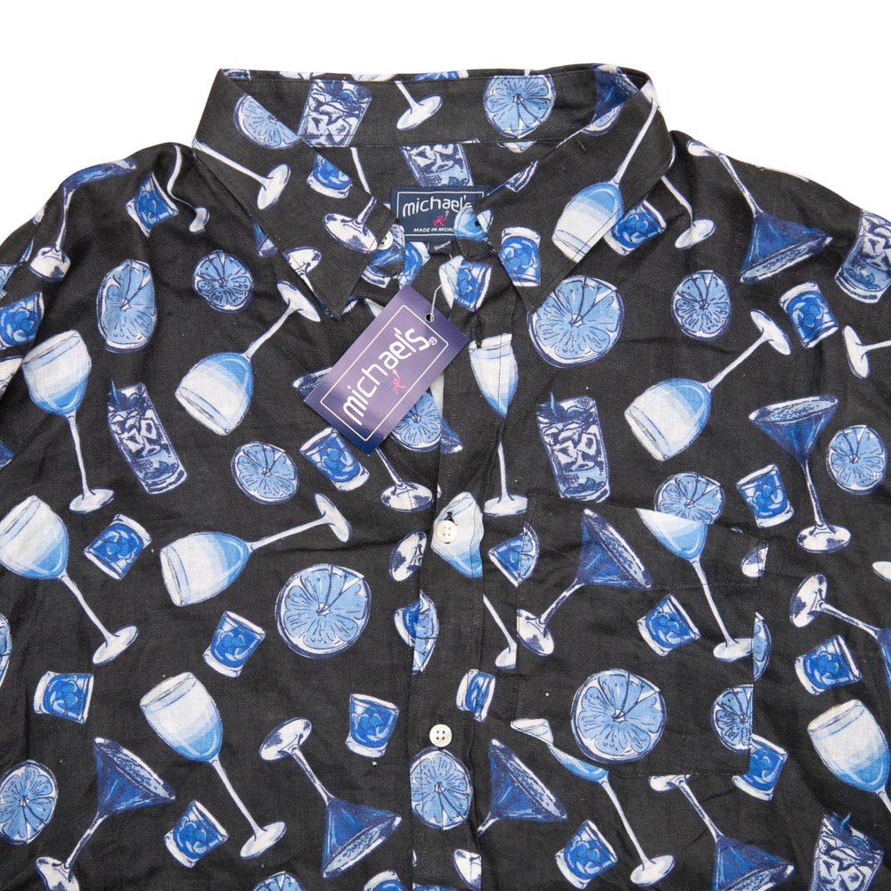Michaels Brand 100% Linen Shirt XXL Boozy Cocktail Drink Print GorpCore $155